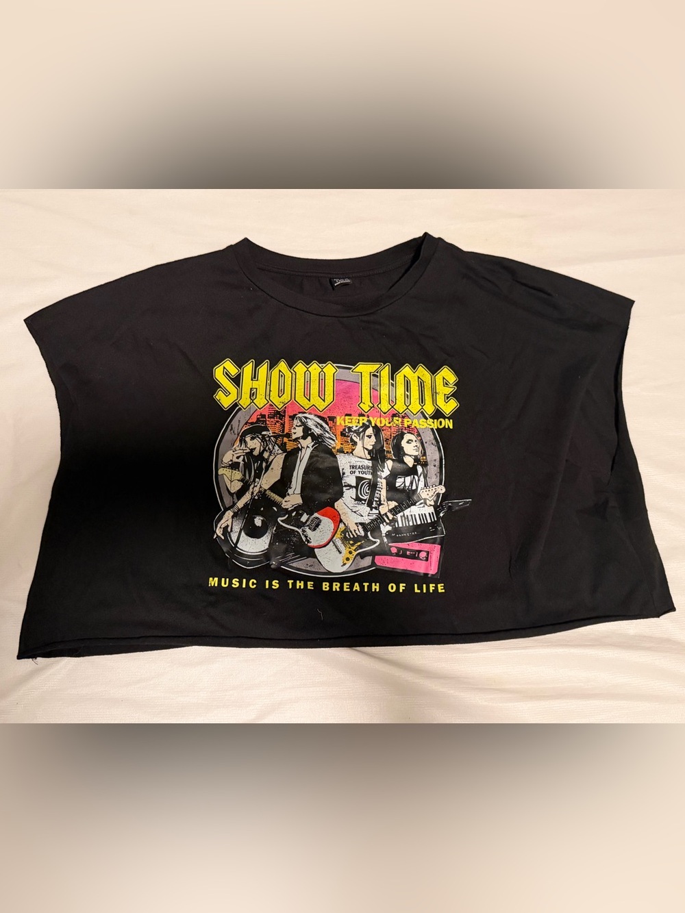 SHEIN Black 'Show Time' Graphic Sleeveless Cropped Top NWOT